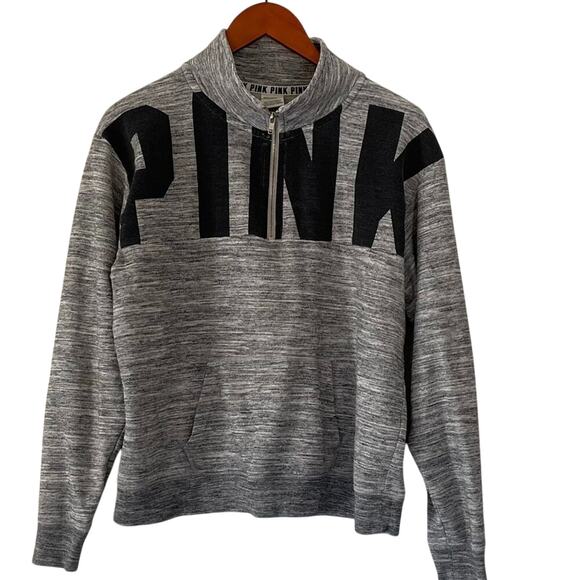 PINK Victoria's Secret Oversized Quarter Zip Sweatshirt in Gray/Black, Size M - Picture 2 of 16